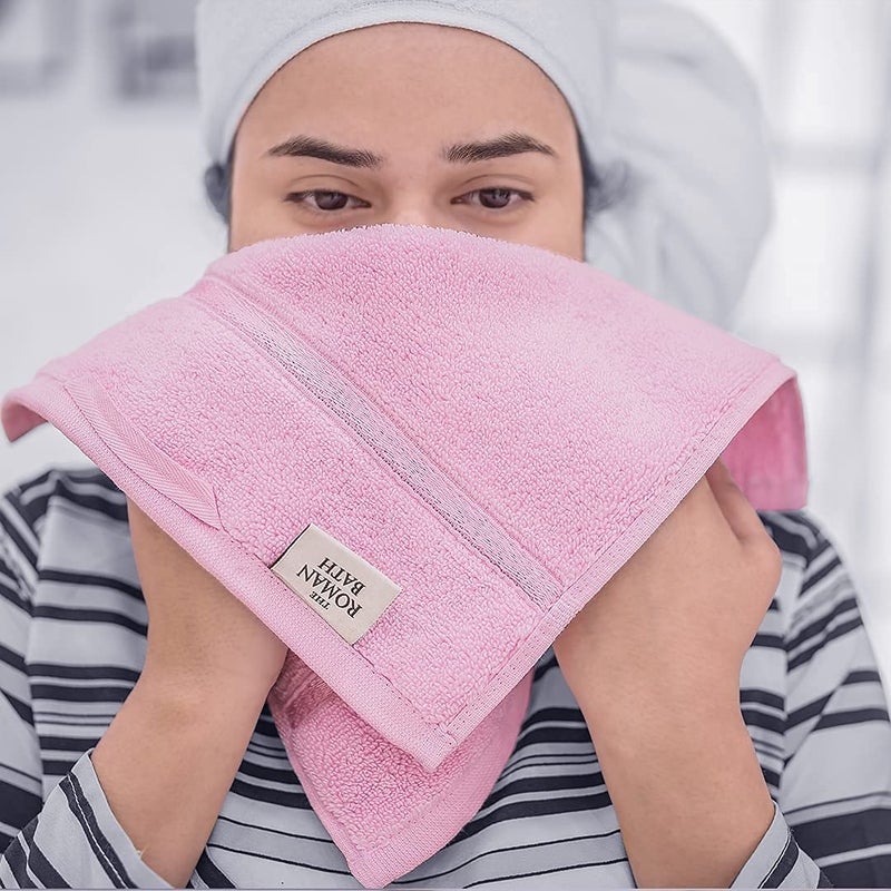 SPREAD SPAIN SPREAD SPAIN 100 Cotton Face Towel Roman Face Towel Set of 2 600 GSM Super Absorbent Soft Quick Dry Towels for Gym Sports Travel Suitable for Acne Prone Skin 30x30cm Pink - Image 4