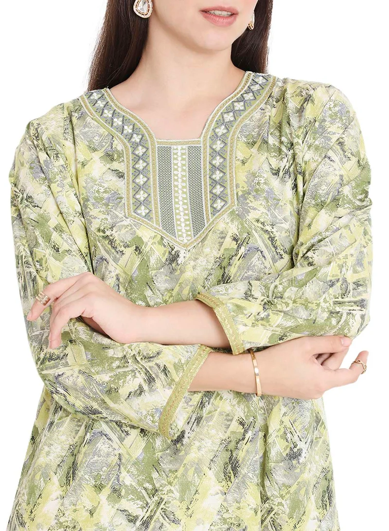 HANA & SARA MODERN PRINT AND THREAD EMBROIDERY WITH STYLISH COLOURS ARABIC KAFTAN JALABIYA DRESS