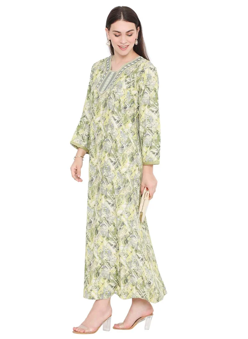 HANA & SARA MODERN PRINT AND THREAD EMBROIDERY WITH STYLISH COLOURS ARABIC KAFTAN JALABIYA DRESS