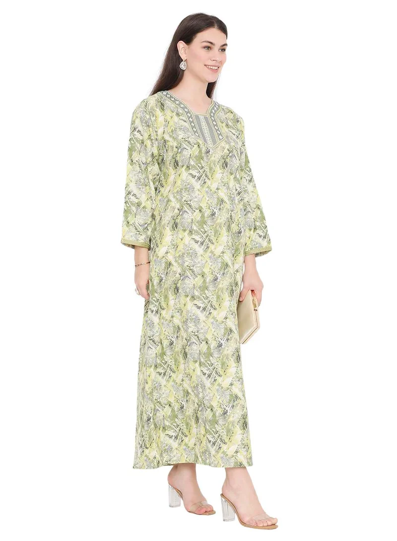 HANA & SARA MODERN PRINT AND THREAD EMBROIDERY WITH STYLISH COLOURS ARABIC KAFTAN JALABIYA DRESS
