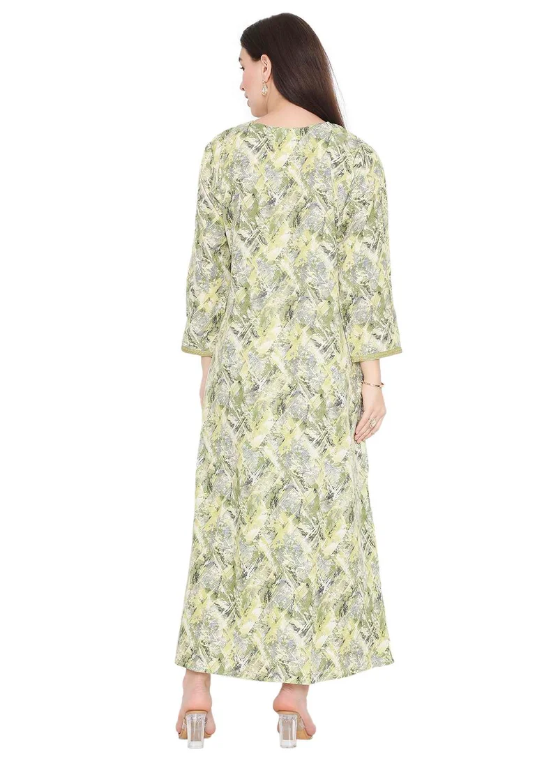 HANA & SARA MODERN PRINT AND THREAD EMBROIDERY WITH STYLISH COLOURS ARABIC KAFTAN JALABIYA DRESS