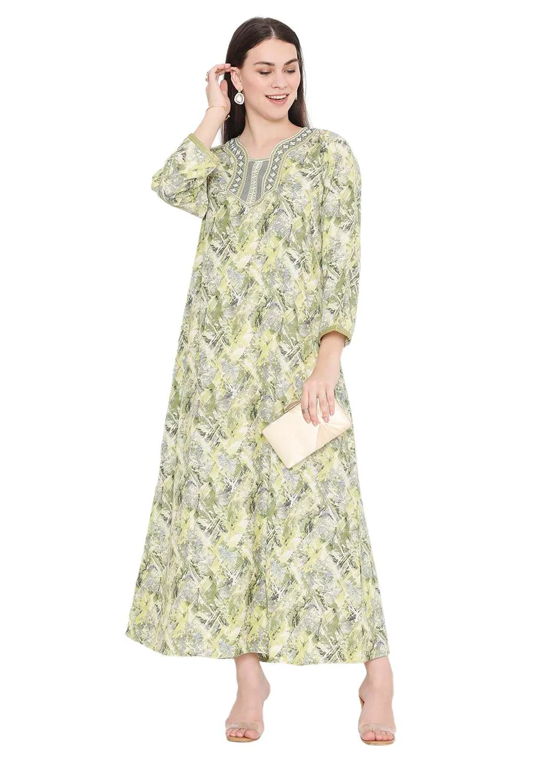 HANA & SARA MODERN PRINT AND THREAD EMBROIDERY WITH STYLISH COLOURS ARABIC KAFTAN JALABIYA DRESS