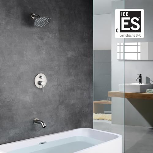 sumerain Tub Shower Faucet Set Brushed Nickel，High Flow Waterfall Tub Spout and High Pressure Rain Shower,SUMERAIN - Image 2
