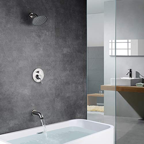 sumerain Tub Shower Faucet Set Brushed Nickel，High Flow Waterfall Tub Spout and High Pressure Rain Shower,SUMERAIN - Image 4