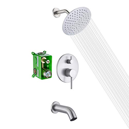 sumerain Tub Shower Faucet Set Brushed Nickel，High Flow Waterfall Tub Spout and High Pressure Rain Shower,SUMERAIN - Image 1