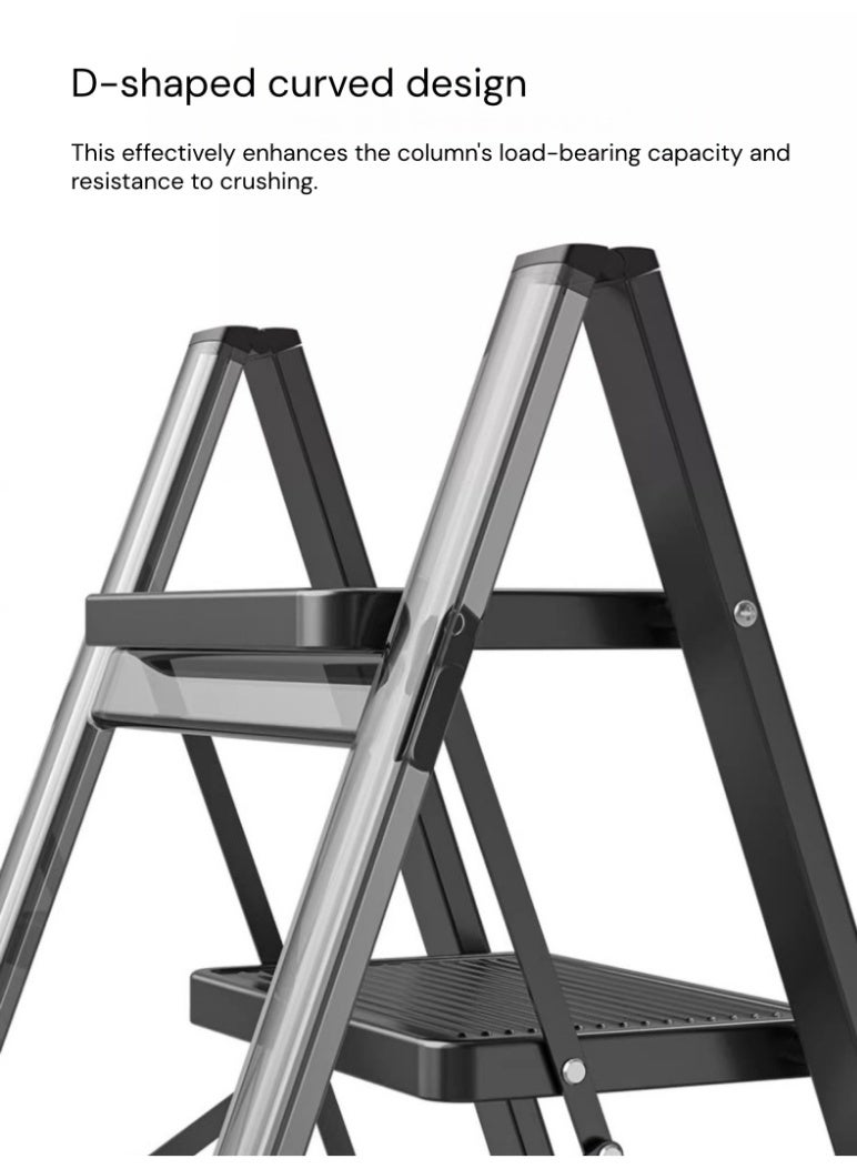 Black 3-Step Foldable Ladder with Wide Anti-Slip Steps – 150kg Stainless Steel Step Stool for Home & Office - Image 4