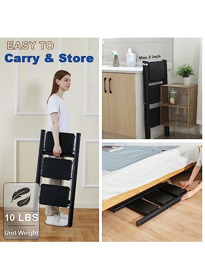 3 Step Ladder with Anti-Slip and Wide Pedal 330lbs Capacity Folding Step Ladder for Household Kitchen Office(Black-P, 3 Step Ladder) - Image 4