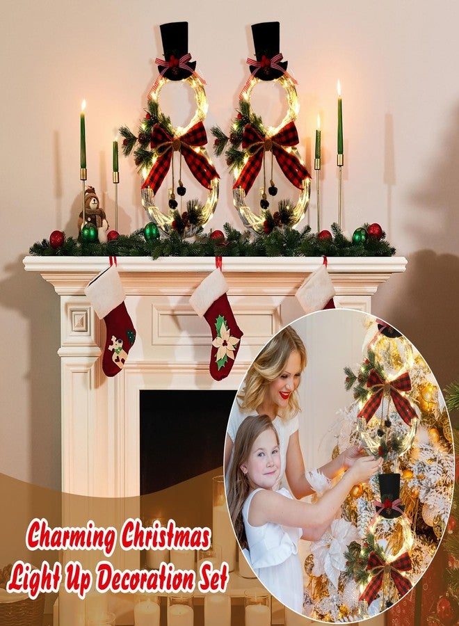 Baquler 2 Pcs 16 x 8 Inch Christmas Wreath Decoration Hanging Lighted Grapevine Wreath Snowman Shape Christmas Door Wreath with Hat and Bow for Winter Garden Home Front Door Wall Indoor Outdoor Decor - Image 4