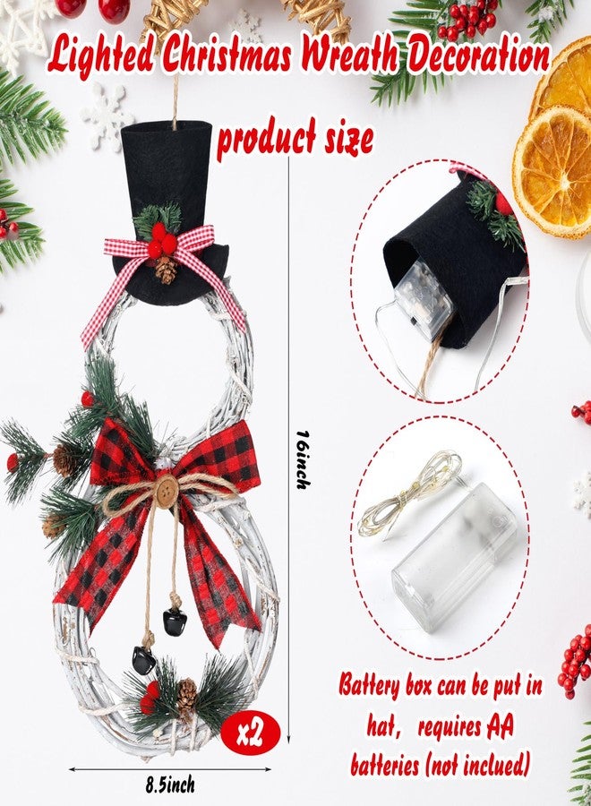 Baquler 2 Pcs 16 x 8 Inch Christmas Wreath Decoration Hanging Lighted Grapevine Wreath Snowman Shape Christmas Door Wreath with Hat and Bow for Winter Garden Home Front Door Wall Indoor Outdoor Decor - Image 2