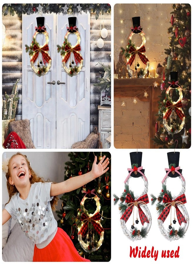 Baquler 2 Pcs 16 x 8 Inch Christmas Wreath Decoration Hanging Lighted Grapevine Wreath Snowman Shape Christmas Door Wreath with Hat and Bow for Winter Garden Home Front Door Wall Indoor Outdoor Decor - Image 5