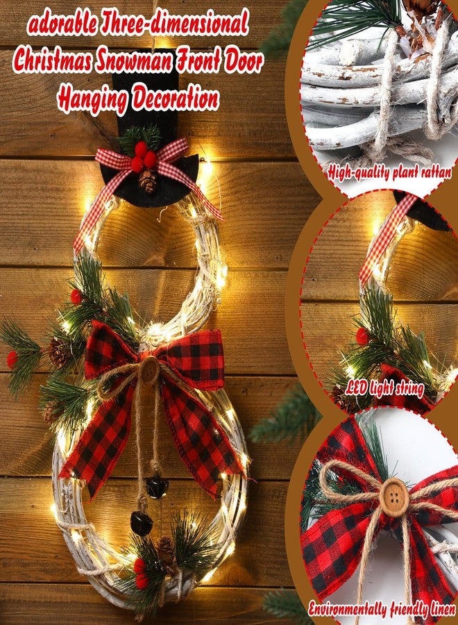 Baquler 2 Pcs 16 x 8 Inch Christmas Wreath Decoration Hanging Lighted Grapevine Wreath Snowman Shape Christmas Door Wreath with Hat and Bow for Winter Garden Home Front Door Wall Indoor Outdoor Decor - Image 3