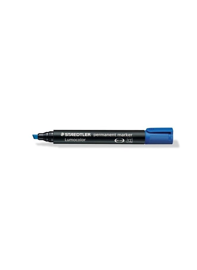 Staedtler 350-9 Lumocolor Permanent Marker, Broad Chisel Tip, Refillable, Blue , Box Of 10