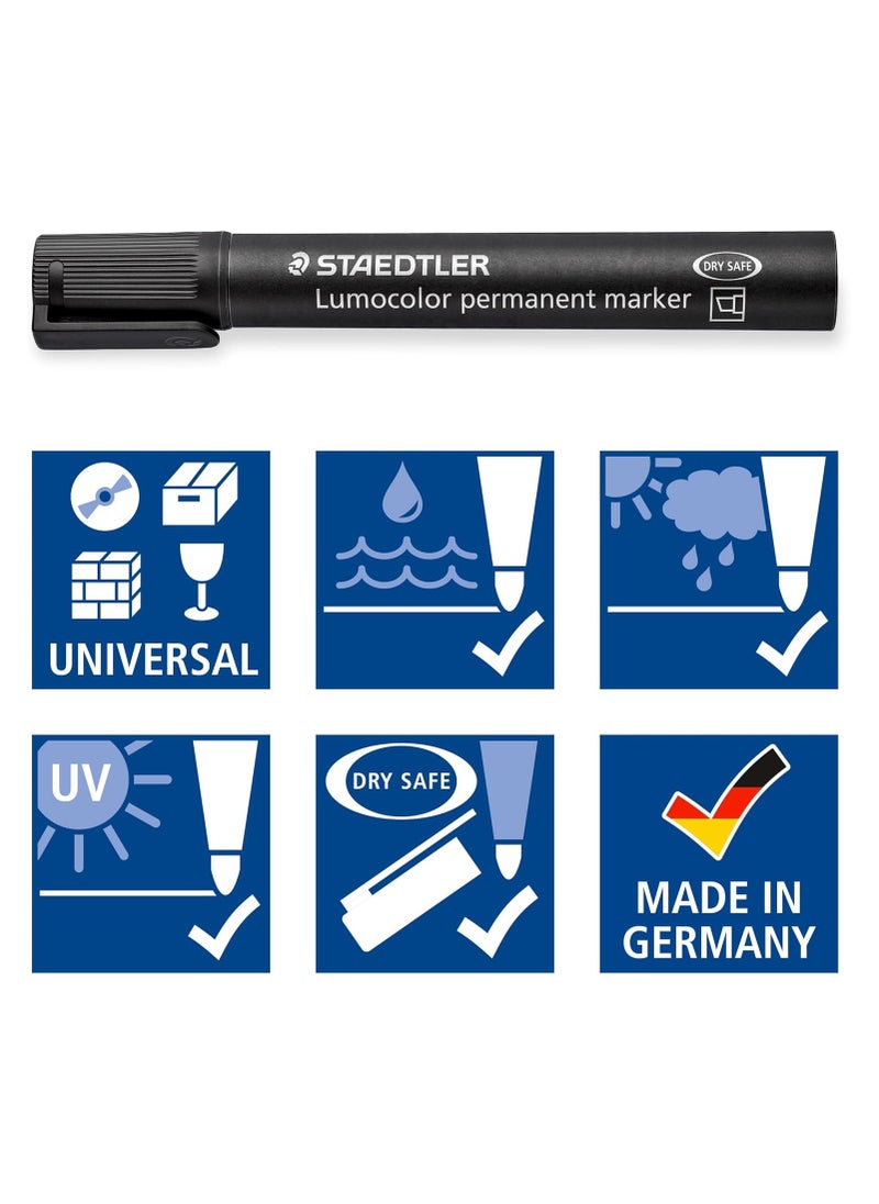 Staedtler 350-9 Lumocolor Permanent Marker, Broad Chisel Tip, Refillable, Blue , Box Of 10