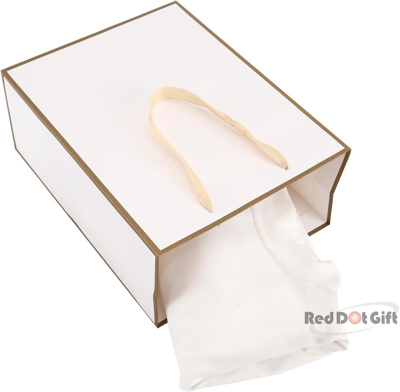 Red Dot Gift® 10 Pack White with Gold Border Gift Bags - Party Favor Bags with Grosgrain Ribbon Handle (L20xH28x10cm) - Image 5