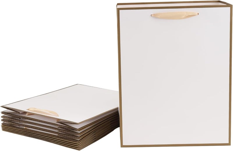 Red Dot Gift® 10 Pack White with Gold Border Gift Bags - Party Favor Bags with Grosgrain Ribbon Handle (L20xH28x10cm) - Image 1