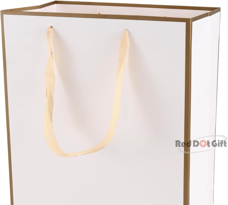 Red Dot Gift® 10 Pack White with Gold Border Gift Bags - Party Favor Bags with Grosgrain Ribbon Handle (L20xH28x10cm) - Image 4
