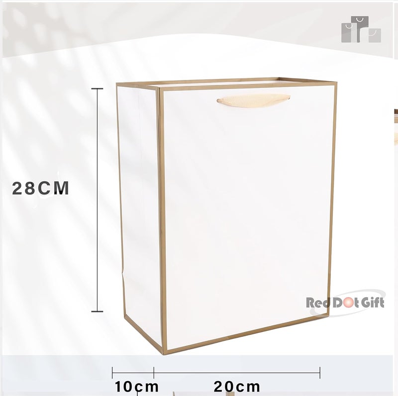 Red Dot Gift® 10 Pack White with Gold Border Gift Bags - Party Favor Bags with Grosgrain Ribbon Handle (L20xH28x10cm) - Image 2