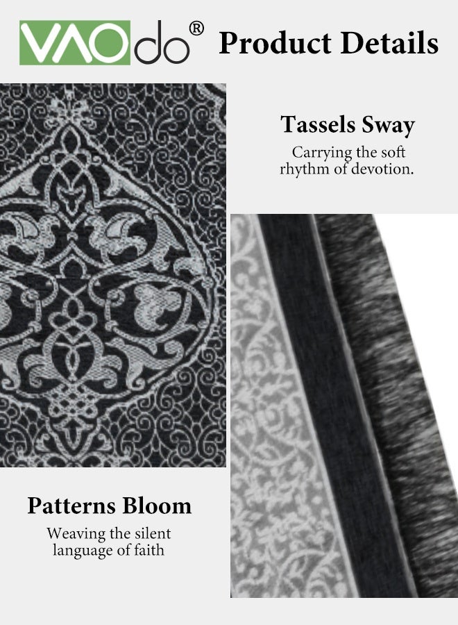 فاو دو 2 قطعة سجادة صلاة إسلامية مع مسبحة، سجادة صلاة محمولة للسفر، سجادة صلاة إسلامية، سجادة صلاة كبيرة ناعمة للرجال والنساء، لون أسود - Image 3