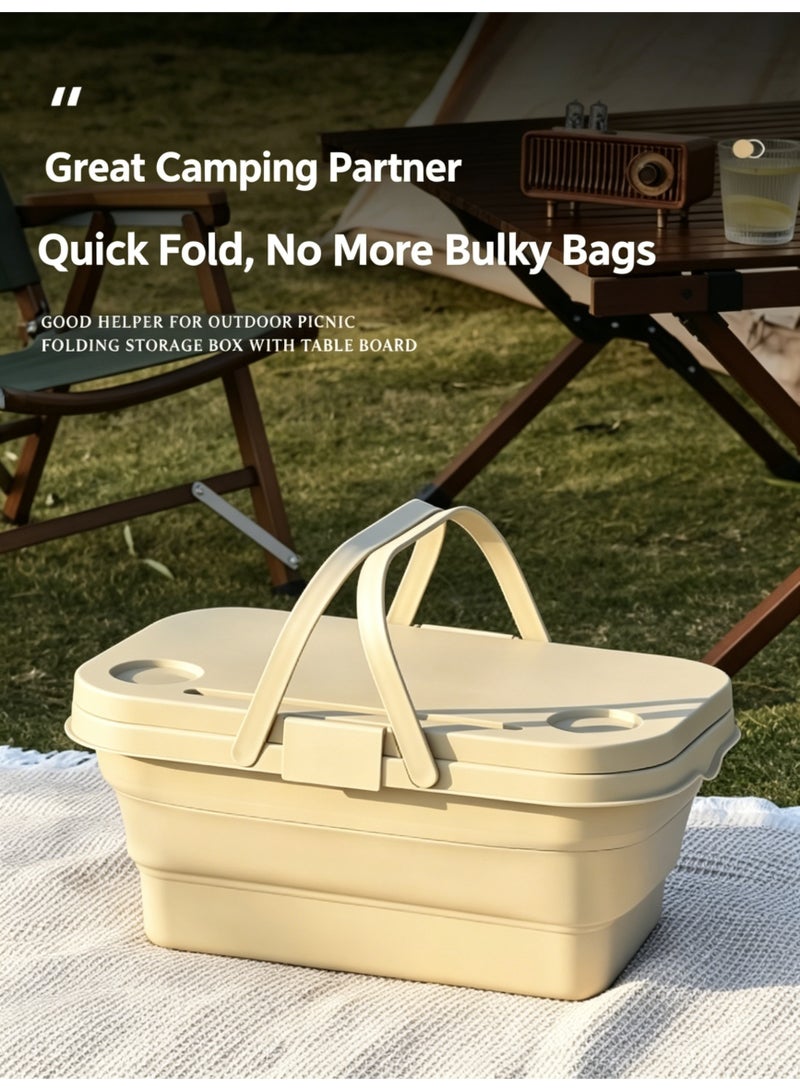 Collapsible Picnic Basket with Tray Lid, Portable PP Storage Box for Camping &  Outdoor - Image 1