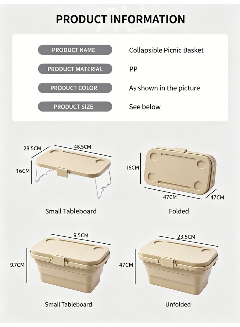 Collapsible Picnic Basket with Tray Lid, Portable PP Storage Box for Camping &  Outdoor - Image 3