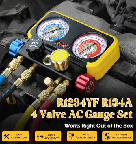 GallopMax R1234YF R134A AC Gauge Set 4 Valve Manifold HVAC Gauges with Hoses Compatible with R1234YF R404a R134a System Air Conditioner Recharge Kit - Image 2