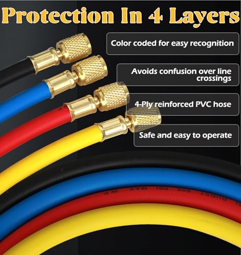 GallopMax R1234YF R134A AC Gauge Set 4 Valve Manifold HVAC Gauges with Hoses Compatible with R1234YF R404a R134a System Air Conditioner Recharge Kit - Image 5