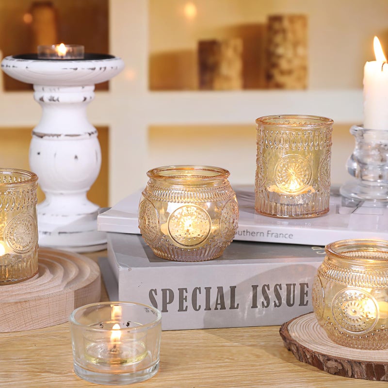 DARJEN 12Pcs Gold Votive Candle Holders - Glass Candle Holder for Table Centerpiece, Tea Lights Candle Holders for Home, Party & Wedding Shower Decoration - Image 5