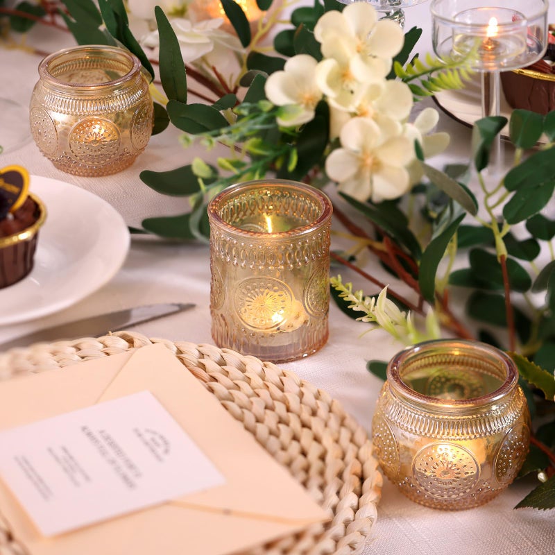 DARJEN 12Pcs Gold Votive Candle Holders - Glass Candle Holder for Table Centerpiece, Tea Lights Candle Holders for Home, Party & Wedding Shower Decoration - Image 2
