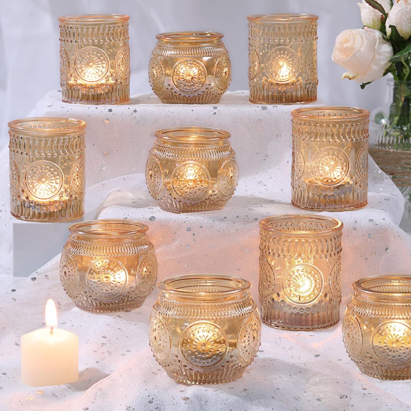 DARJEN 12Pcs Gold Votive Candle Holders - Glass Candle Holder for Table Centerpiece, Tea Lights Candle Holders for Home, Party & Wedding Shower Decoration - Image 1