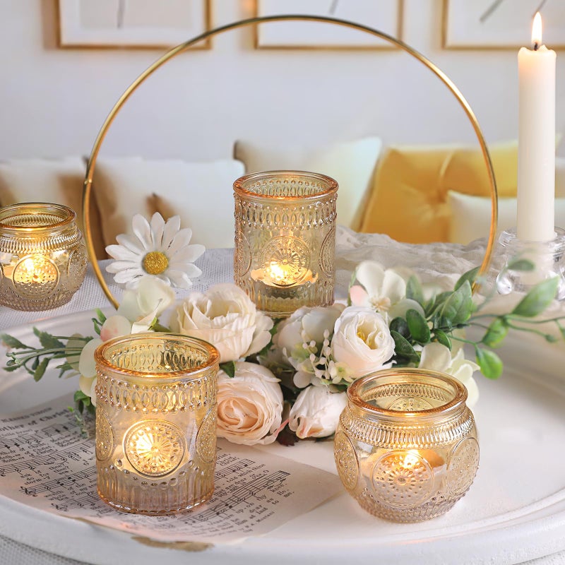 DARJEN 12Pcs Gold Votive Candle Holders - Glass Candle Holder for Table Centerpiece, Tea Lights Candle Holders for Home, Party & Wedding Shower Decoration - Image 3