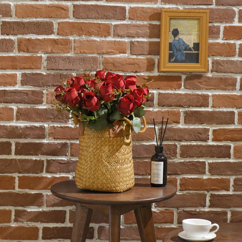 FuleHouzz FlueHouzz Artificial Roses Flowers Fake Silk Rose Bouquet 12 Heads 2 Packs of Realistic Blossom Roses for Home Wedding Party Floral Decoration Table Centerpieces, Burgundy - Image 4