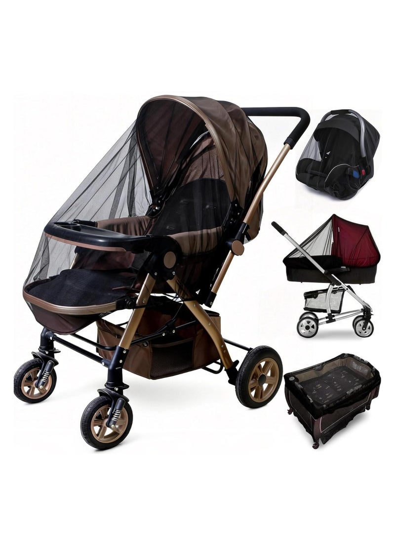 2 Pack Baby Stroller Mosquito Net,High-Density Insect Protection Cover for Strollers,Bassinets,Playards and Portable Cribs,Black - Image 1