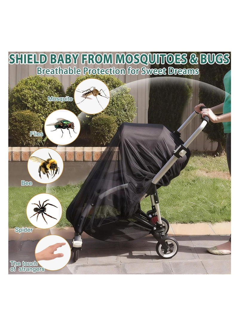 2 Pack Baby Stroller Mosquito Net,High-Density Insect Protection Cover for Strollers,Bassinets,Playards and Portable Cribs,Black - Image 4