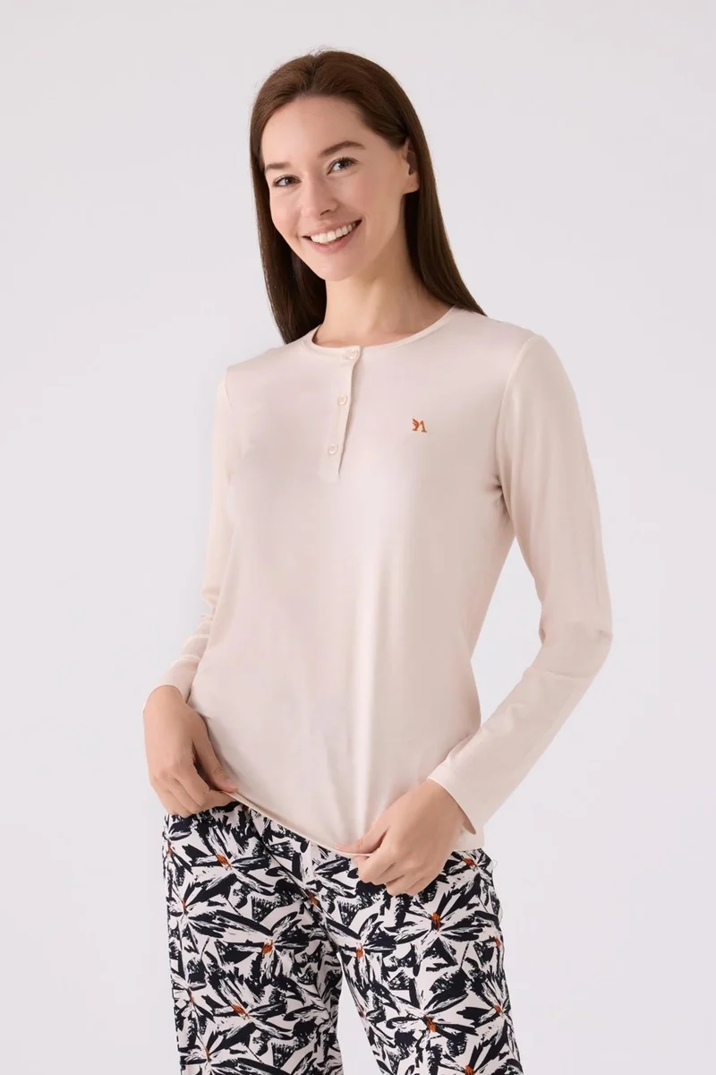 Arnetta Women's Button-down Collar Long-Sleeve Pajama Set, Viscose Woven, Plus Size Women's Pajama Set