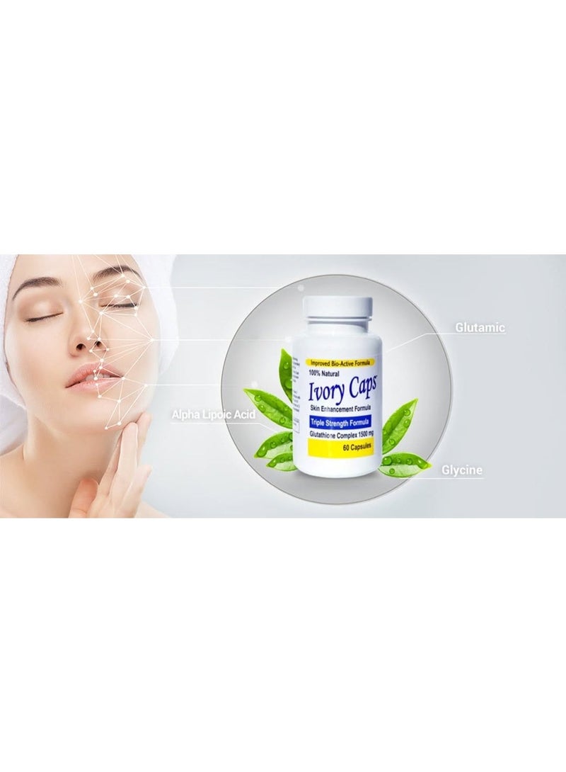 Organic Nation Ivory Caps Skin Enhancement Formula Glutathione Complex 1500mg - 60 Capsules - Image 2