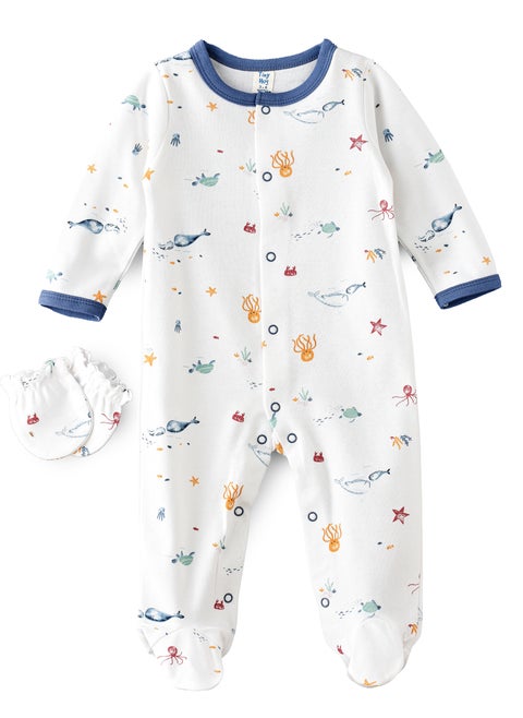 Newborn Boy's Sleep Suit with Mittens, Soft and Comfortable Sleepwear for Baby Boys