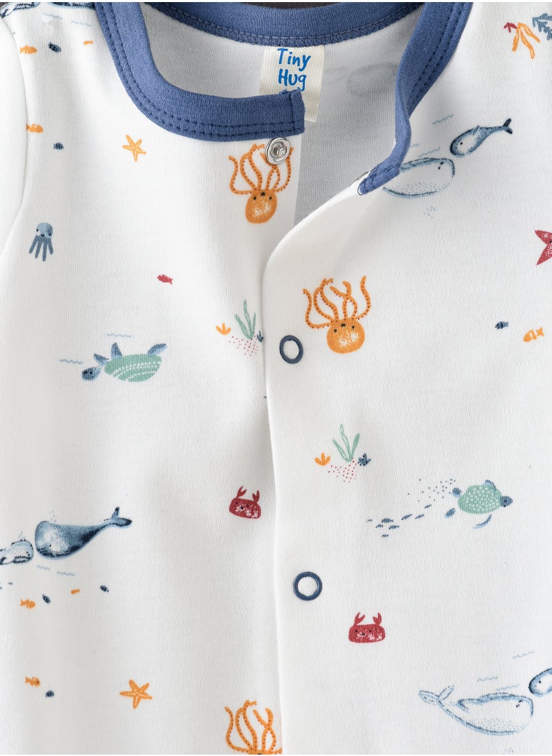 Tiny Hug Newborn Boy's Sleep Suit with Mittens, Soft and Comfortable Sleepwear for Baby Boys  - Image 3