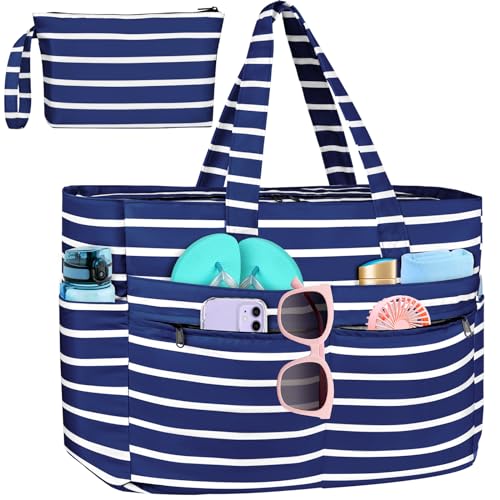 HUANLANG Extra Large Beach Bag Waterproof Beach Totes Bags for Women Men,Pool Bag with Zipper Wet Pocket - Image 1