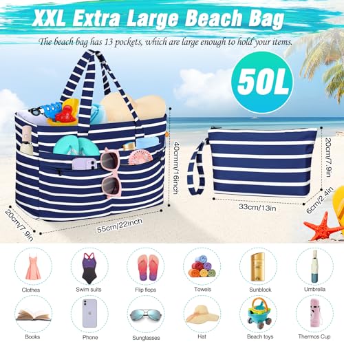 HUANLANG Extra Large Beach Bag Waterproof Beach Totes Bags for Women Men,Pool Bag with Zipper Wet Pocket - Image 4