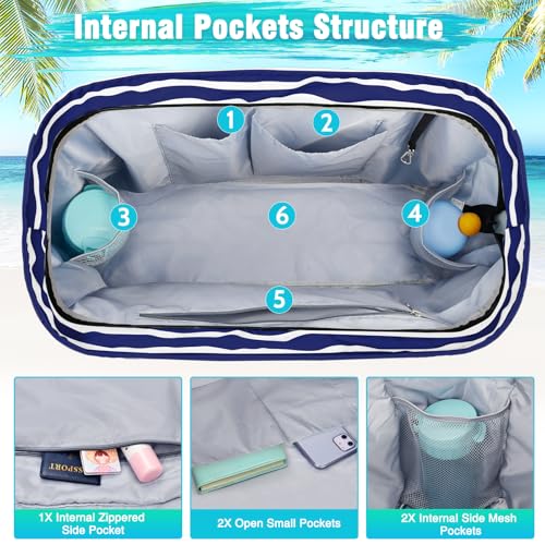 HUANLANG Extra Large Beach Bag Waterproof Beach Totes Bags for Women Men,Pool Bag with Zipper Wet Pocket - Image 5