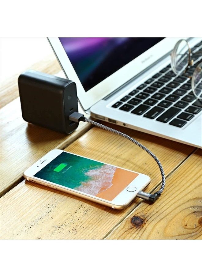 TecMad - Short iPhone Charging Cable [C89 Apple MFi Certified] 90 Degree Lightning Cable, Nylon Braided Data Sync Cord for iPhone 14/13/12/11 Pro Max/XS MAX/XR/XS/X/8/7/Plus/6S/6/iPad and More - 0.65ft - Image 1