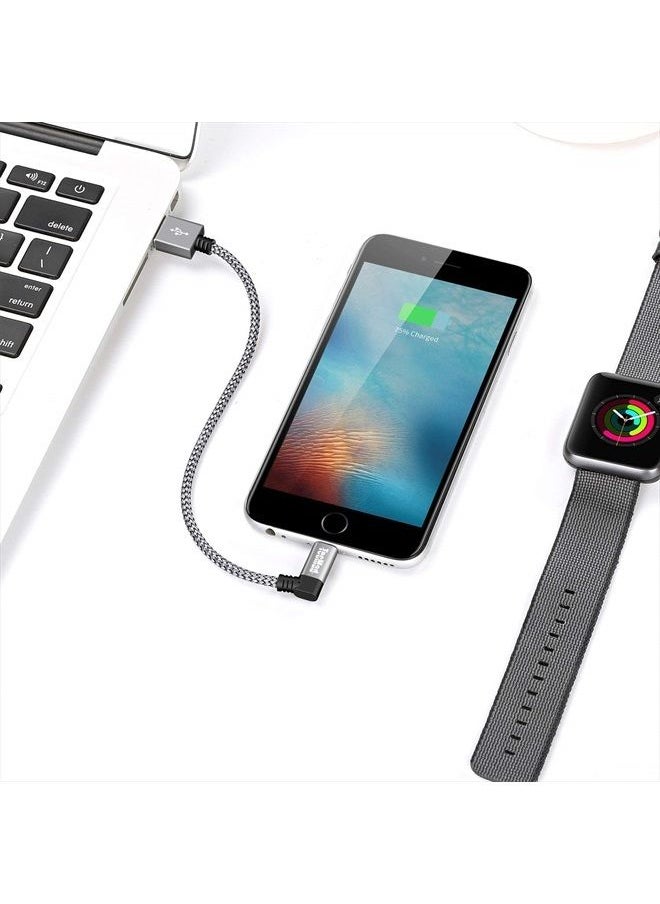 TecMad - Short iPhone Charging Cable [C89 Apple MFi Certified] 90 Degree Lightning Cable, Nylon Braided Data Sync Cord for iPhone 14/13/12/11 Pro Max/XS MAX/XR/XS/X/8/7/Plus/6S/6/iPad and More - 0.65ft - Image 1