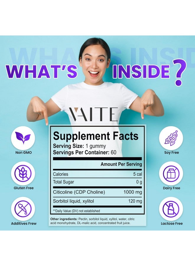 VAITE مكملات سيتيلكولين 1000 ملغ - كولين CDP لدعم الدماغ، الذاكرة، التركيز والأداء العقلي - يساعد في الحفاظ على الوضوح والتركيز - للبالغين - غير معدّل وراثيًا، نباتي، 60 حبة جيلاتينية - Image 3