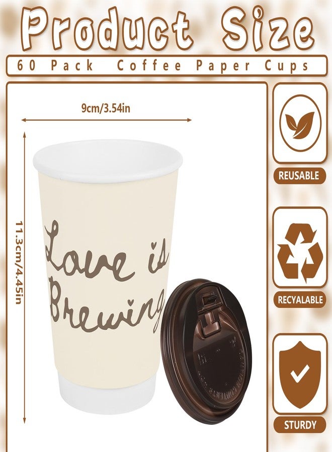 FYSUIMU 60 Sets Wedding Coffee Paper Cups with Lids Straws Love is Brewing Bridal Shower Decoration Double-Wall Drinking Cups for Reception Engagement Bride Shower Bachelorette Party, 13.5oz - Image 2