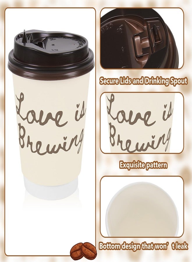 FYSUIMU 60 Sets Wedding Coffee Paper Cups with Lids Straws Love is Brewing Bridal Shower Decoration Double-Wall Drinking Cups for Reception Engagement Bride Shower Bachelorette Party, 13.5oz - Image 3