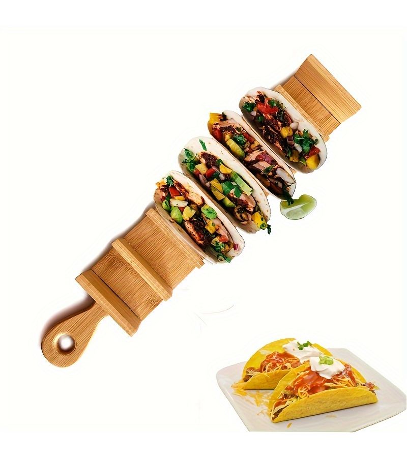 Wood Taco Holder for Everyone Holds 7 Soft or Hard Shell Tortillas - Image 1