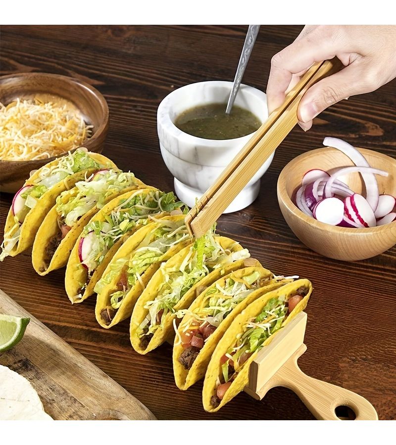 Wood Taco Holder for Everyone Holds 7 Soft or Hard Shell Tortillas - Image 4