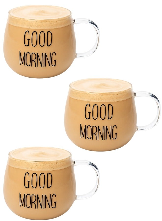 جود مورننغ 3كوب إفطار زجاجي مصنوع من زجاج البورسليكات عالي الجودة بمقبض مقاوم للحرارة سعة 300 مل -شفاف - Image 1