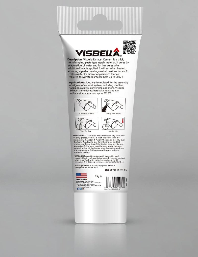 Visbella Auto Vehicle Exhaust System Sealant, Non-Slumping Professional Repair Crack Adhesive Super Glue Sealer for Car Mufflers, Tailpipes, Catalytic Converters (Tube, Gram, 75) - Image 3
