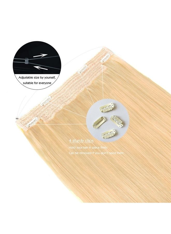 Remy Real Invisible Line Hair Extensions One Piece for Full Head, Ash Blonde Color with Transparent Miracle Wire Hair Extension 100 Grams 16 Inch #18